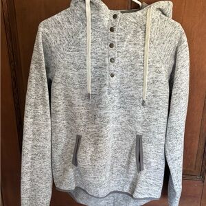 Heather Gray Hooded Sweatshirt with Button Detail